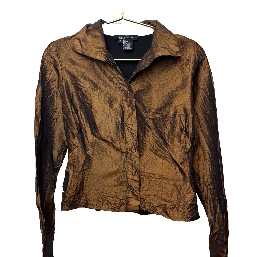 Vintage Y2K 90's Etcetera Size 4/Small Silk Crinkle Brown Top Grungeโ